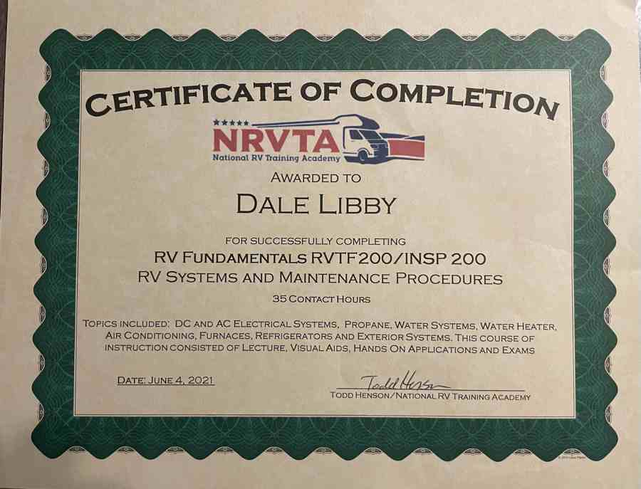 NRVTA Certificate